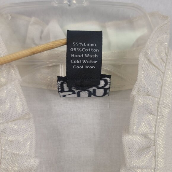 Clara Sunwoo Sleeveless Ruffle Button Front Top XL Ivory Linen Blend New - Picture 4 of 9